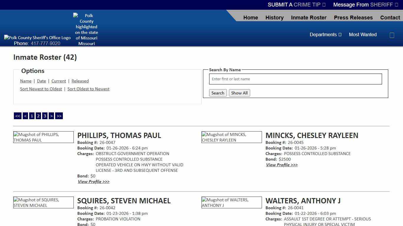 Inmate Roster - Current Inmates Booking Date Descending - Polk County Sheriff MO