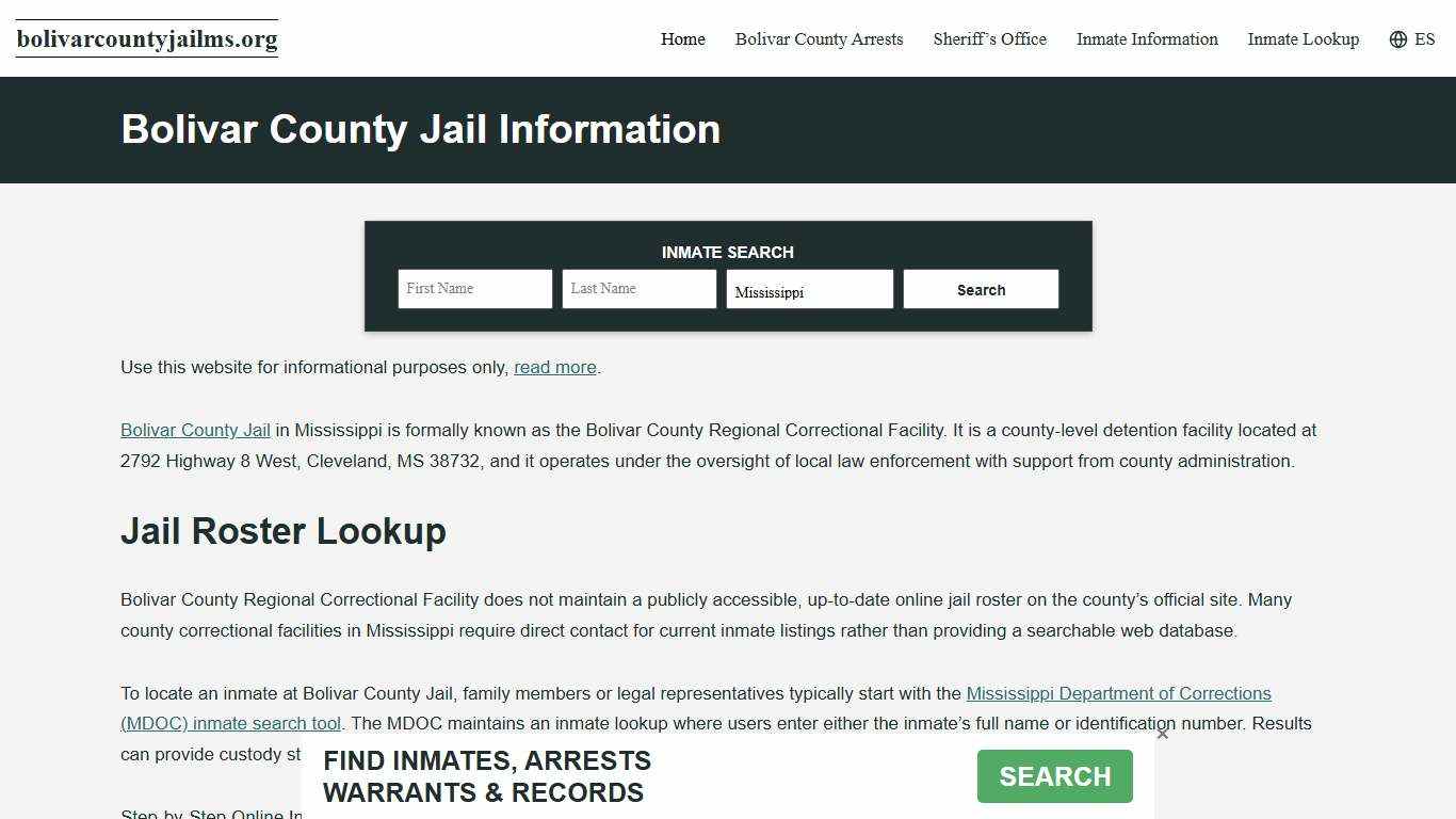 Bolivar County, MS Jail Roster, Inmate Info